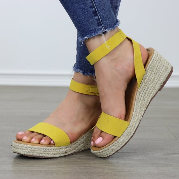 Yellow Open Toe Espadrille Wedge Sandals - Picture 8 of 8
